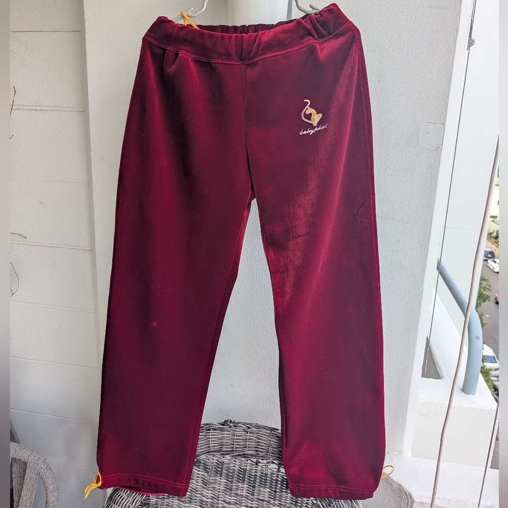 Vtg Baby Phat Y2K Wine Red Velvet Jogger Track Pants Logo Size M